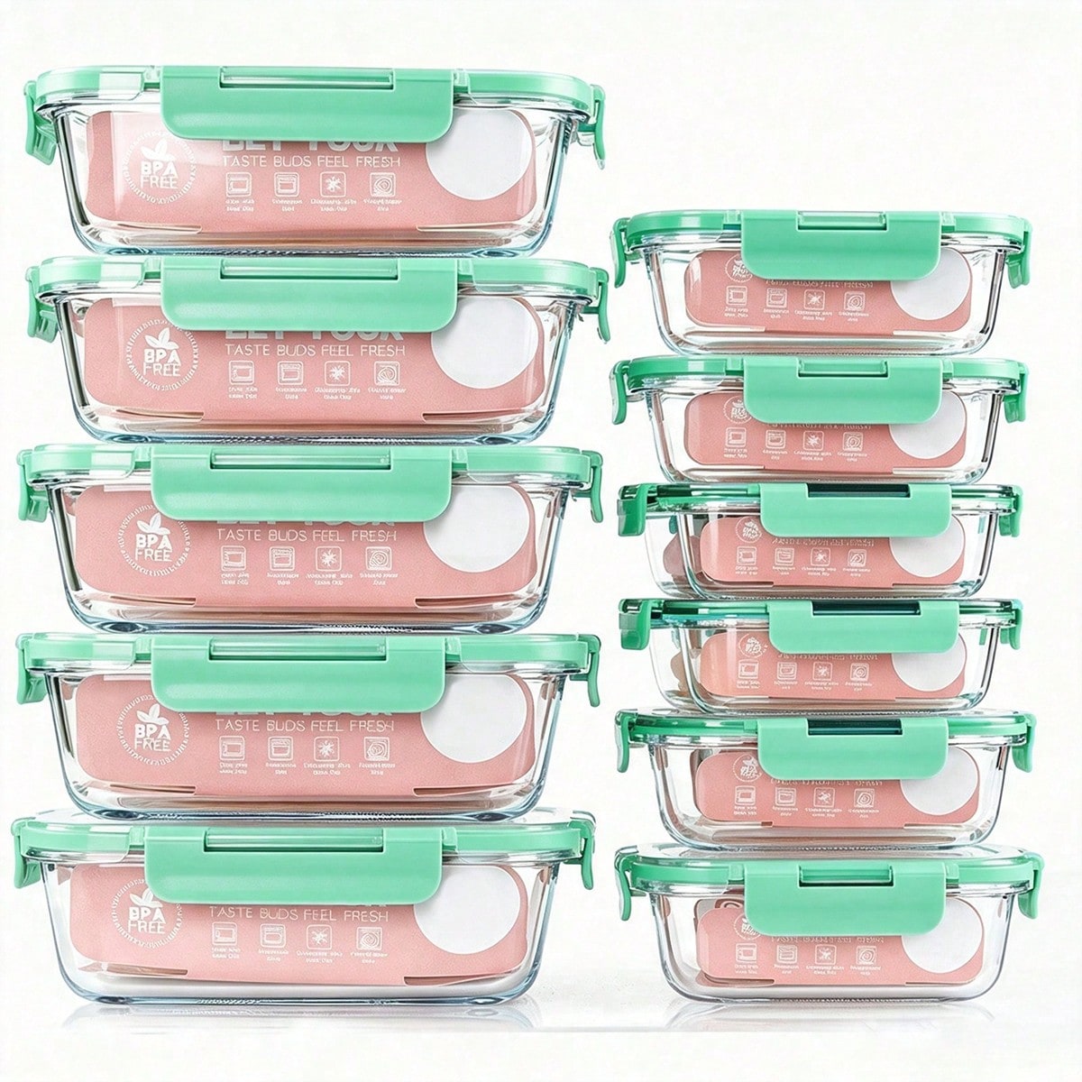 Meal Prep Glass Containers - Confezione da 10 Contenitori in Vetro